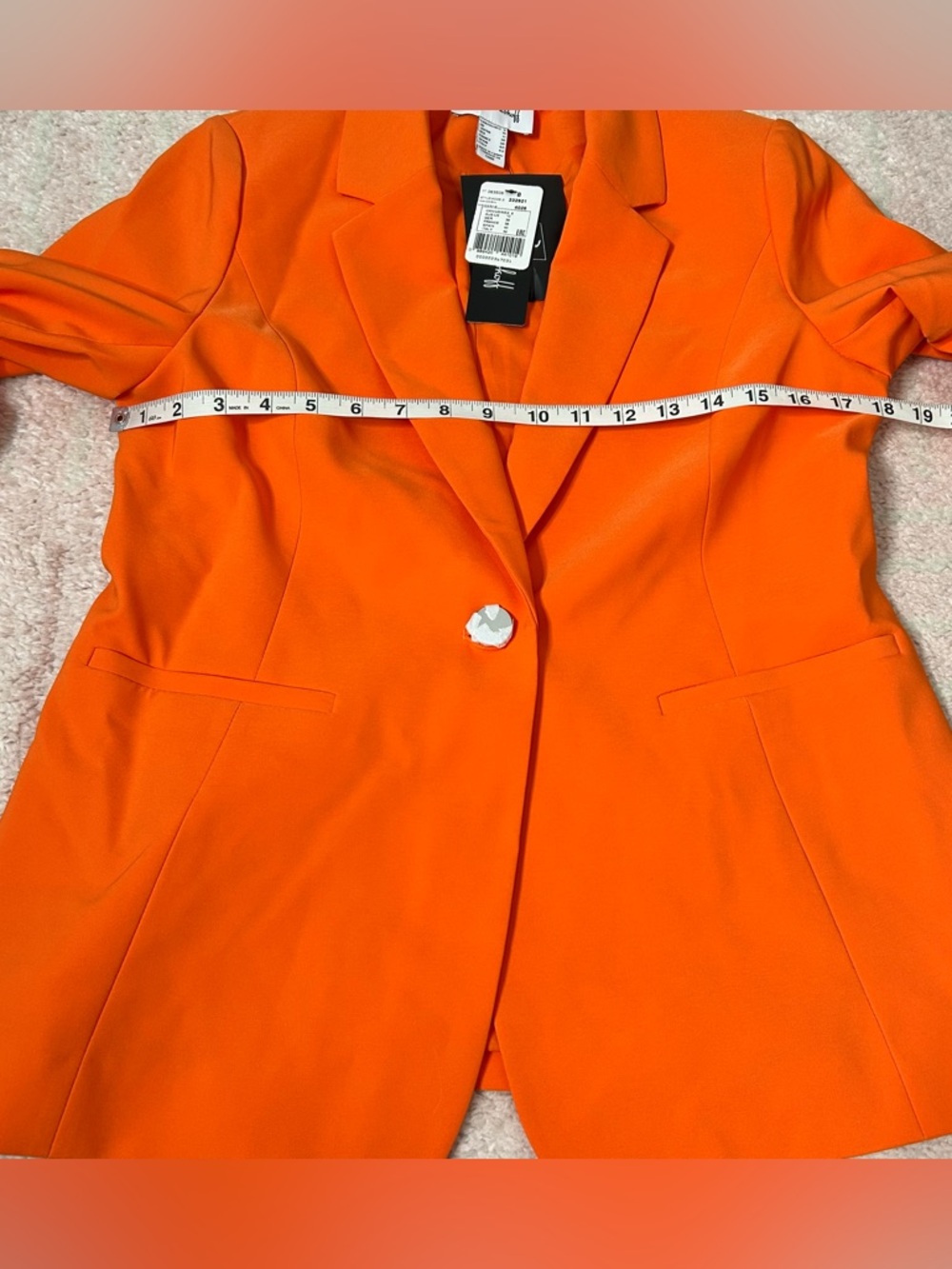 NWT Joseph Ribkoff Bright Orange Ruched-Sleeve Single-Button Blazer Size 8 Fall - Picture 7 of 10